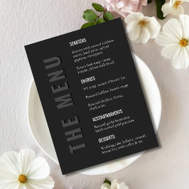 Minimalistische moderne trouwmenu in zwart