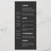 Minimalistische moderne trouwmenu in zwart menu (Voorkant)