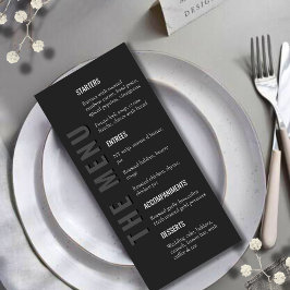 Minimalistische moderne trouwmenu in zwart menu