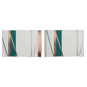 Minimalistische moderne turquoise & koper abstract kussensloop