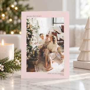 Minimalistische moderne typemachine Roze Kerst Fot Feestdagenkaart