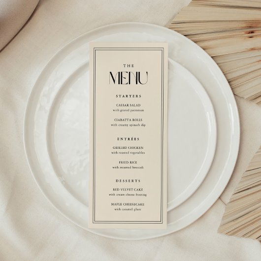 Minimalistische moderne typografie Beige Crème Tro Menu