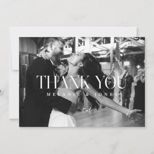 Minimalistische moderne Typografie Black White Wed Bedankkaart (Voorkant)