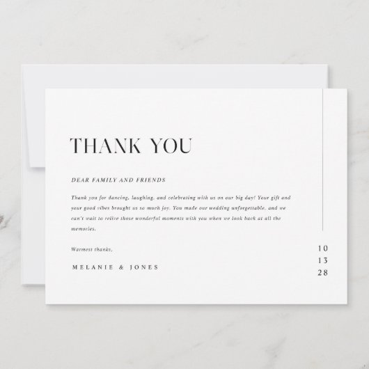 Minimalistische moderne Typografie Black White Wed Bedankkaart (Achterkant)