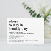 Minimalistische moderne typografie bruiloft accomm informatiekaartje (Staand voorkant)