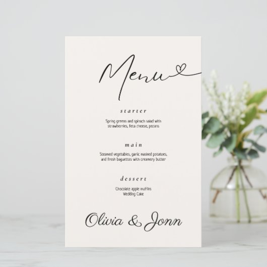 Minimalistische moderne typografie bruiloft menu K (Staand voorkant)