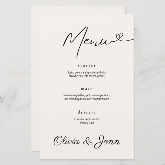 Minimalistische moderne typografie bruiloft menu K (Voorkant / Achterkant)