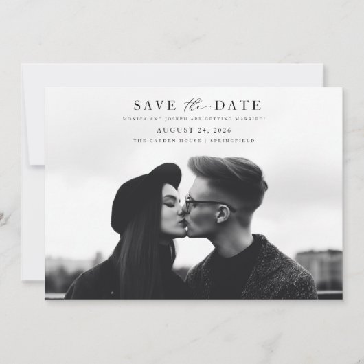 Minimalistische Moderne Typografie Foto Bruiloft Save The Date (Voorkant)