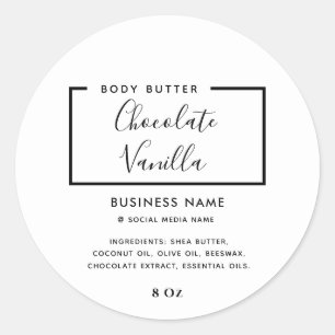 Minimalistische moderne typografie witte productla ronde sticker