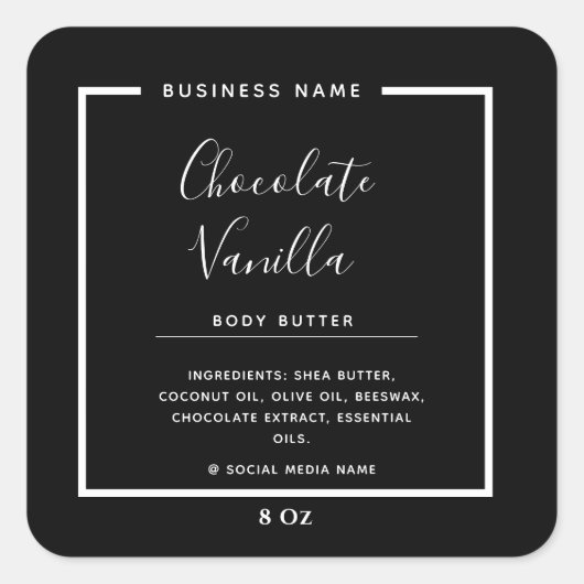 Minimalistische moderne typografie zwart wit produ vierkante sticker (Voorkant)