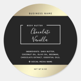 Minimalistische moderne typografie zwarte goudkleu ronde sticker