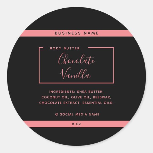 Minimalistische moderne typografie zwarte productl ronde sticker (Voorkant)