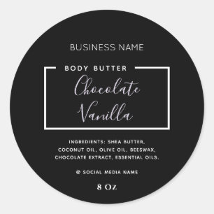 Minimalistische moderne typografie zwarte productl ronde sticker
