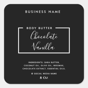 Minimalistische moderne typografie zwarte productl vierkante sticker
