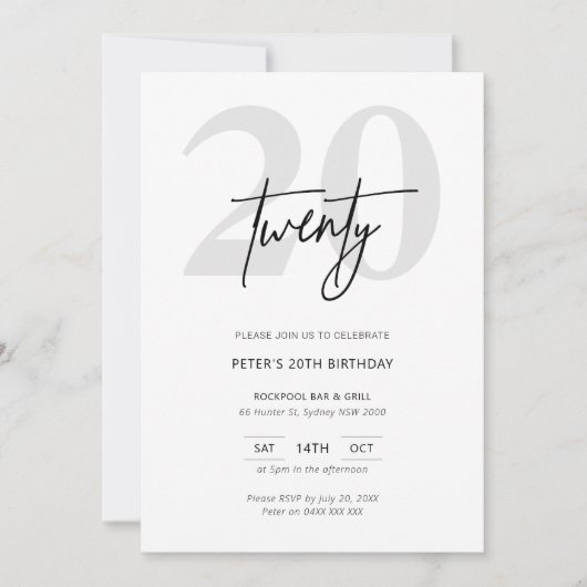 Minimalistische Moderne uitnodiging van de 20e ver (Voorkant)