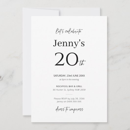 Minimalistische Moderne uitnodiging van de 20e ver (Voorkant)