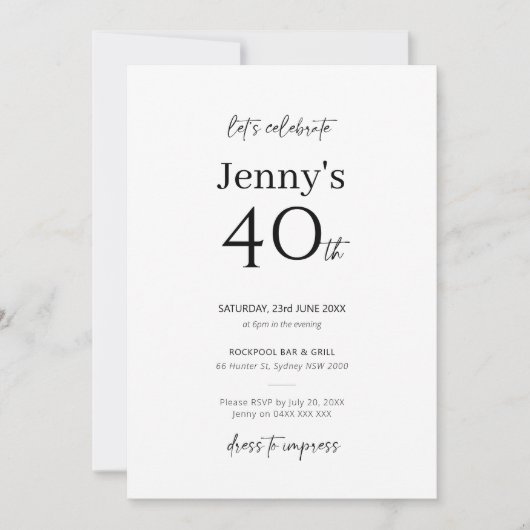Minimalistische Moderne uitnodiging van de 40ste v (Voorkant)