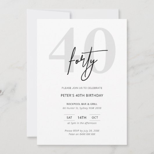 Minimalistische Moderne uitnodiging van de 40ste v (Voorkant)