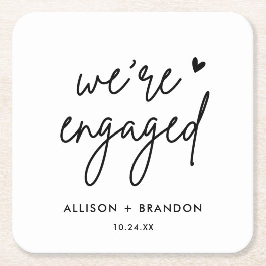 Minimalistische moderne verlovingsfeest Verloving Kartonnen Onderzetters (Voorkant)