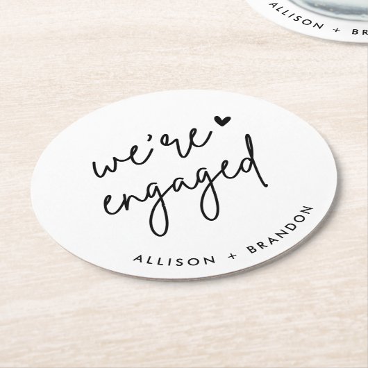 Minimalistische moderne verlovingsfeest Verloving Ronde Kartonnen Onderzetter (Gebogen)