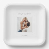 Minimalistische moderne vierkante foto bruiloft papieren bordje (Voorkant)