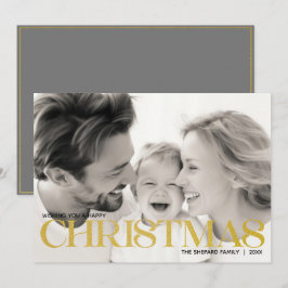 Minimalistische moderne vrolijke kerst familie fot feestdagenkaart