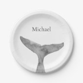 Minimalistische moderne Waterverf walvis fluke Papieren Bordje (Voorkant)