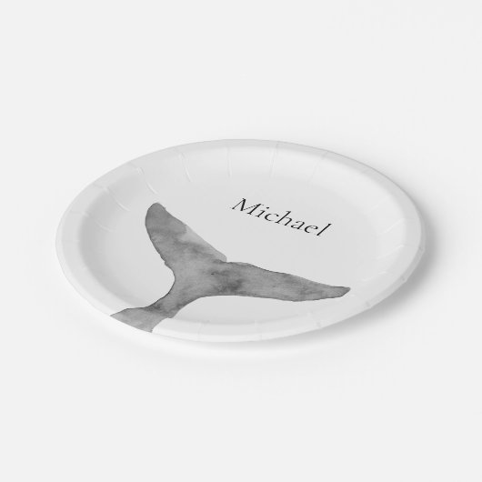 Minimalistische moderne Waterverf walvis fluke Papieren Bordje (Gekanteld)