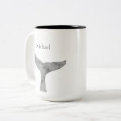 Minimalistische moderne Waterverf walvis fluke Tweekleurige Koffiemok (Voorkant links)