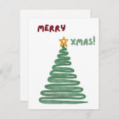 Minimalistische moderne Waterverf Xmas Feestdagenkaart (Voorkant / Achterkant)