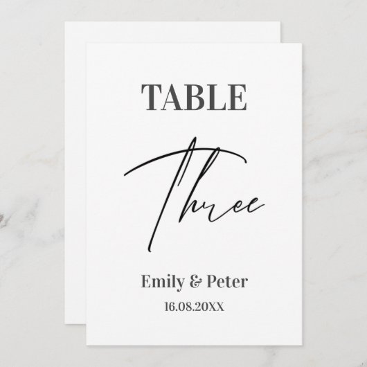 Minimalistische Moderne WEDDING Drie Tabelnummer K Bedankkaart (Voorkant / Achterkant)