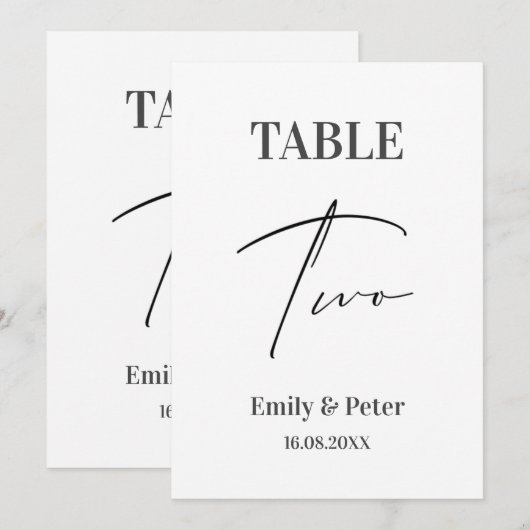 Minimalistische Moderne WEDDING Two Table Number K Bedankkaart (Voorkant / Achterkant)
