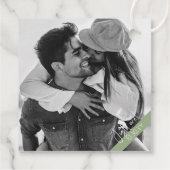 Minimalistische moderne wijze groene bruiloft foto bedankjes labels (Achterkant)