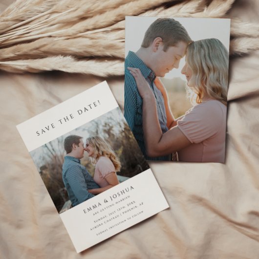 Minimalistische & Moderne Witte 2 Foto Huwelijk Save The Date