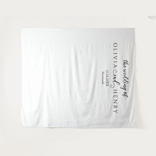 Minimalistische moderne witte bruiloft foto achter wandkleed (Voorkant (horizontaal))