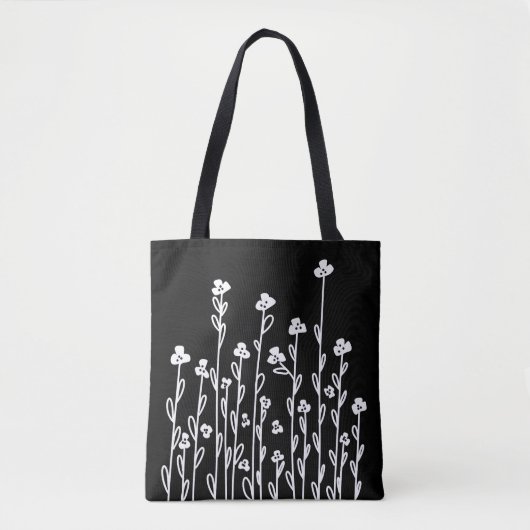 Minimalistische moderne witte doedel bloemen tote bag (Voorkant)