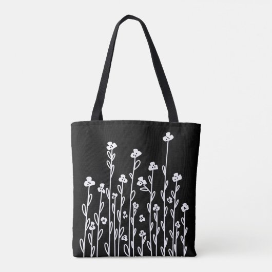Minimalistische moderne witte doedel bloemen tote bag (Achterkant)