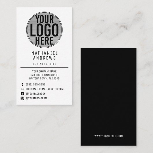 Minimalistische moderne witte Logo Social Media Cu Visitekaartje (Voorkant / Achterkant)