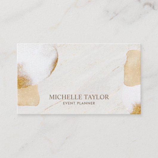 Minimalistische moderne witte marmeren gouden hand visitekaartje (Voorkant)