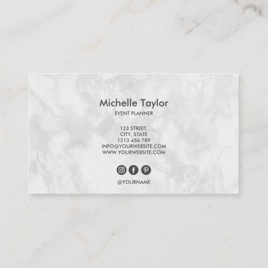 Minimalistische moderne witte marmeren handtekenin visitekaartje (Achterkant)