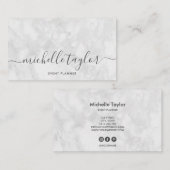 Minimalistische moderne witte marmeren handtekenin visitekaartje (Voorkant / Achterkant)