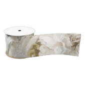 Minimalistische Moderne Witte Peonie  Bloemen Satijnen Lint (Spoel)