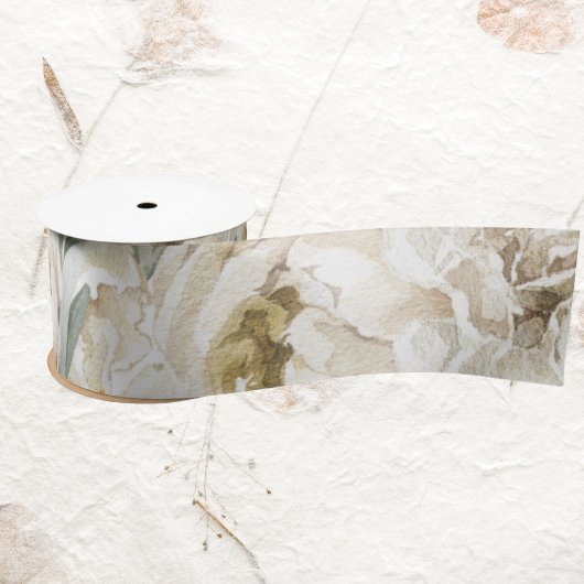 Minimalistische Moderne Witte Peonie  Bloemen Satijnen Lint