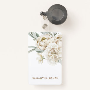 Minimalistische moderne witte Peonie bloemige Wate Badge