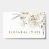 Minimalistische moderne witte Peonie bloemige Wate Badge (Achterkant)