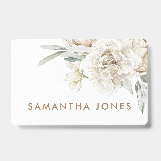 Minimalistische moderne witte Peonie bloemige Wate Badge (Voorzijde)