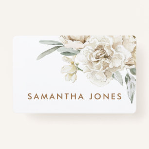 Minimalistische moderne witte Peonie bloemige Wate Badge