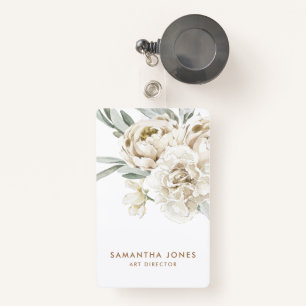 Minimalistische moderne witte Peonie bloemige Wate Badge