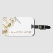 Minimalistische moderne witte Peonie bloemige Wate Bagagelabel (Voorkant (horizontaal))