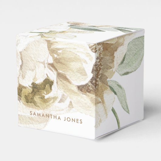 Minimalistische moderne witte Peonie bloemige Wate Bedankdoosjes (Voorkant Zijde)